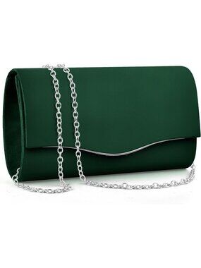 Women's Dark Green Suede Envelope Clutch Purse Formal Evening Wedding Party Bag